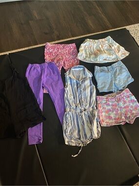 Girls size 7/8 lot of 8 capris, rompers, shorts, skirt pants